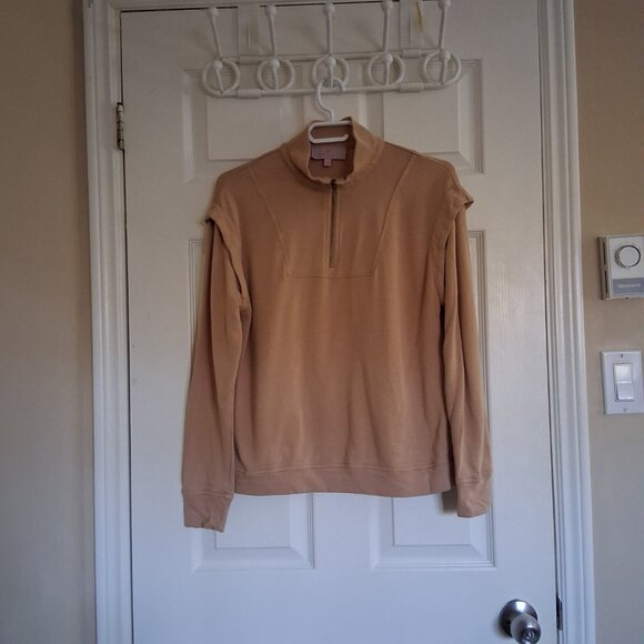 Laurie Felt Los Angeles Women's Size S Tan Quarter-Zip Pull Over Light Sweater - Picture 2 of 11
